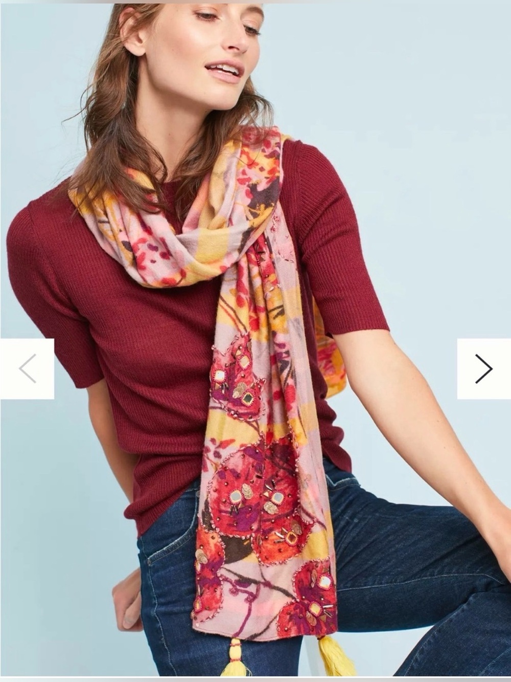 Anthropologie Beaded Tassel Scarf